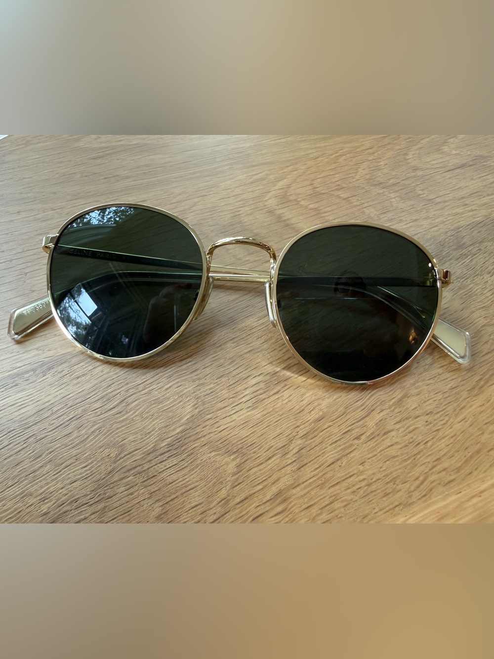 Celine round sunglasses in gold with green lenses